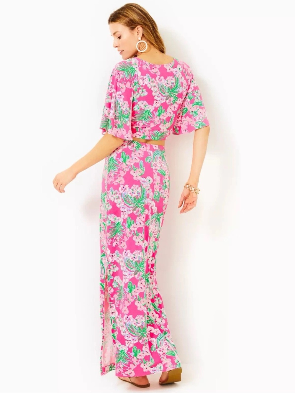 Lilly Pulitzer Roxie Pink Worth A Look Floral Minka Maxi Skirt Set Size Medium - Picture 2 of 15